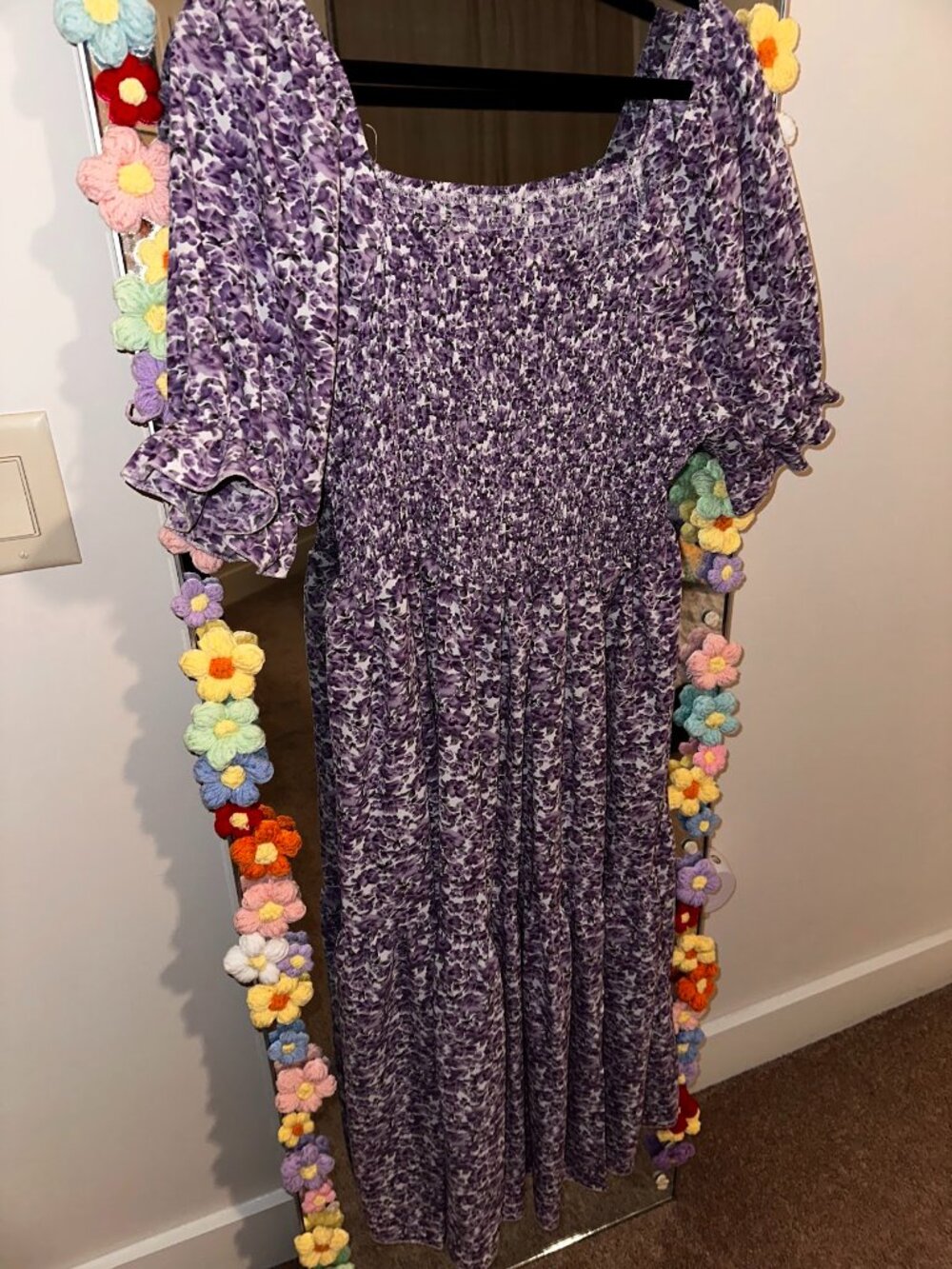 SHEIN Purple Floral Smocked Puff Sleeve Maxi Dress 2XL